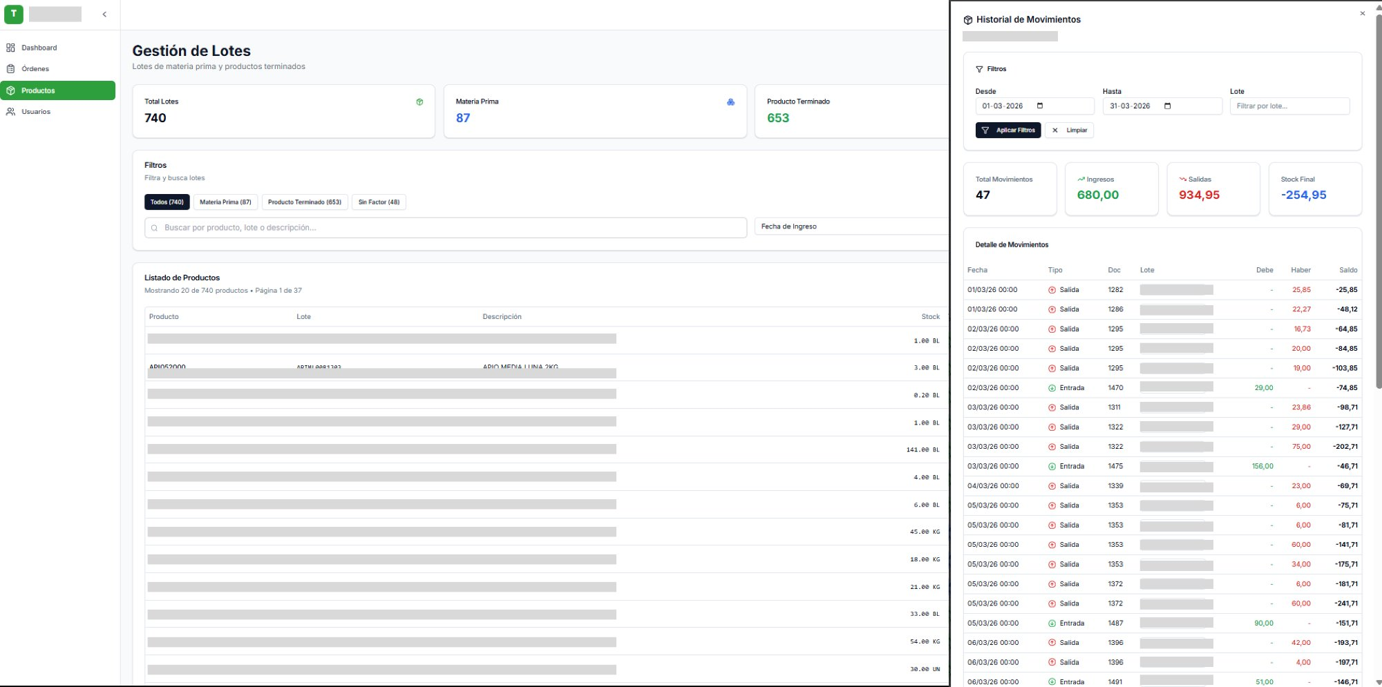 Historial de movimientos KIU CoreBridge